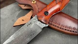 Sanrenmu S771-2 Rosewood Damascus Fixed Blade Knife