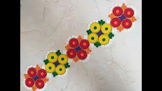 Navratri special easy border rangoli | Diwali special border rangoli designs | Border rangoli daily