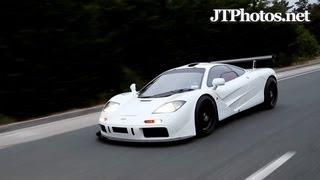 White McLaren F1 driving with revs and peeling out