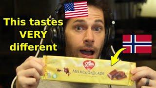 American Tries Norwegian Chocolate (Melkesjokolade)