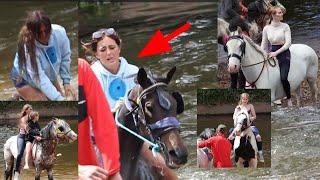 Woman Fall off Swimming Horse Appleby Horse Fair Women and Horses on Carriage Cart