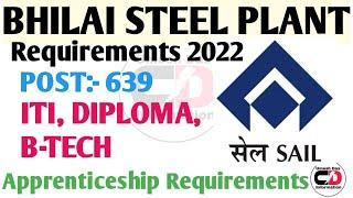 BHILAI STEEL PLANT REQUIREMENT FOR ITI, DIPLOMA B-TECH CANDIDATE (APPRENTICESHIP REQUIREMENTS).