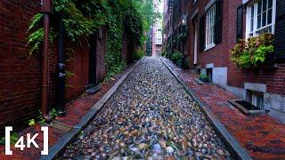 4K Walk in Heavy Rain - Beacon Hill - Boston, MA - ASMR Walking 3D Binaural Audio