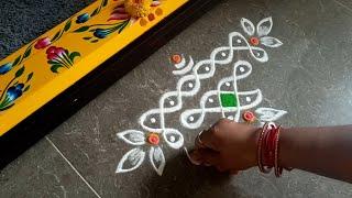 Easy border rangoli designs for beginners | Friday kolam | simple border muggulu | Door rangoli