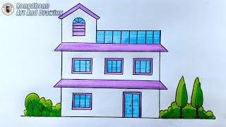 Easy House Drawing Tutorial | Rongdhonu Art and Drawing