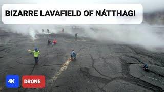 Nátthagi lava remains hot, soon 3 years since its arrival. Observed from drone. Iceland July 2024 4K