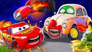 Big & Small:McQueen and Mater VS Kelly CLOWN ZOMBIE apocalypse Halloween cars in BeamNG.drive