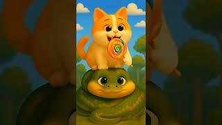 Cat Rides a Snake, Then Licks a Lollipop?! 