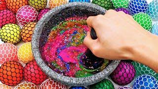 Satisfying Video Mixing Rainbow Makeup Glitter Squishy Stress Balls into Clear Slime GoGo Slime ASMR