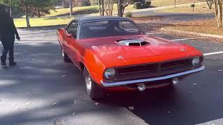 70 Hemi Cuda Cranked Up walk around listen to the sound