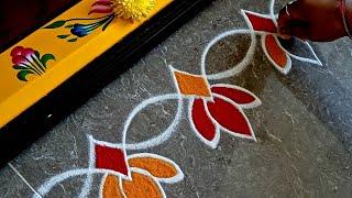 Easy border rangoli designs for festivals | Friday rangoli | Lotus rangoli | Lakshmi pooja rangoli