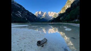 morgens am DÜRRENSEE - Blick auf die Cristallogruppe in den Ampezzaner Dolomiten