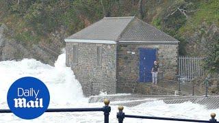 Dramatic moment idiot thrill-seeker engulfed by 10ft waves - Daily Mail