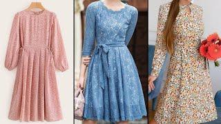 Korean style office wear skater dresses - floral print skater/frock designs ideas