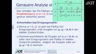 22: Automatentafel, Flussmatrix, stabile, instabile Zustände, wettlauffreie Zustandskodierung