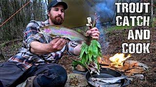 Rainbow Trout Catch and Cook - with Foraged Wild Leeks and Morels in the Mountains