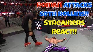 Streamers React! Roman attacks Seth Rollins on Raw! #wwe #wweraw #return