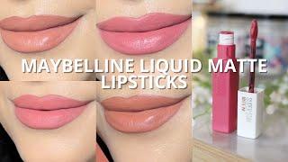 Maybelline Liquid Matte Lipsticks Swatches | Shades - Seductress, Hazelnut, Ringleader & Initiator