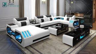 Omont Modern Leather Sectional with Console | Futuristic Furniture  | Jubilee Furniture