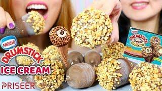 ASMR EATING DRUMSTICK ICE CREAM CONES (Banana Split flavors) CRUNCHY EATING SOUNDS | Kim&Liz ASMR