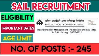 SAIL recruitment ll Through GATE 2022 ll No. of Posts :- 245