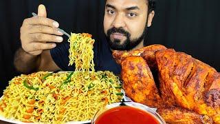 HUGE SPICY WHOLE GRILLED CHICKEN, VEGETABLE NOODLES, CHILI, TOMATO SAUCE ASMR MUKBANG EATING SHOW |