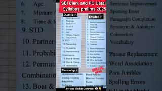 Sbi po syllabus 2025 | sbi clerk syllabus 2025  #sbireasoningsyllabus #sbienglishsyllabus #sbiprelim