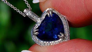 Certified Top Vivid Blue Sapphire Diamond Heart Pendant Necklace 14k White Gold Estate 3.30 tcw GEM