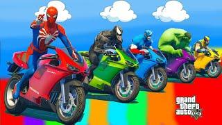 الأبطال الخارقين على القضبان دوامة قمع جسر SPIDER MAN! ️on Motorcycle in Spiral Bridge Stunt