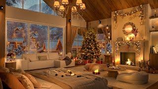  Christmas Bedroom 2025 with Cozy Fireplace & Snowing Ambience  Christmas Jazz Music to Good Mood