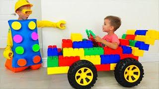 Vlad and Niki Ride on Toy Sports Car & play with colored toy blocks - Funny stories for kids