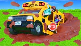 School Bus goes to the Car Wash for Kids