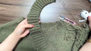 How to change a wool sweater from a turtleneck to a scoop neckline