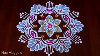 Beautiful daily kolam rangoli design  Easy chukkala muggulu ( 5×3 ) dots || Naa Muggulu