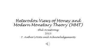 Heterodox Views of Money and Modern Monetary Theory (MMT) - 7. Author's Note and Acknowledgements