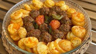 BİRAZ PATATES VE KIYMA İLE LEZZETLİ YEMEK TARİFİ - FIRINDA PRATİK PATATES KÖFTE - fırın yemekleri