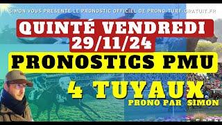 Pronostic Quinté du Vendredi 29/11/2024 : Pronostics PMU, 4 Tuyaux, Bases Solides et Tocard du jour