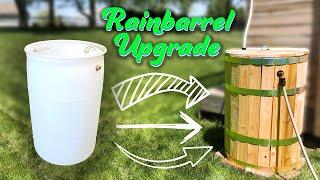 Giving this rain barrel a whiskey barrel makeover