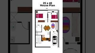 25 x 40 House Plan 2 bhk With Car Parking #shorts #viralvideo #vastu