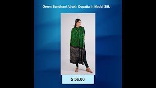 Green Bandhani Ajrakh Dupatta In Modal Silk