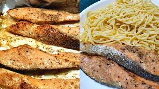 How To Make Baked Salmon And Garlic Pasta || Quick And Easy Dinner Recipe || For Busy Nights