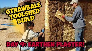 #strawbale #offgrid Strawbale Toolshed Build: Day 9 Earthen Plaster