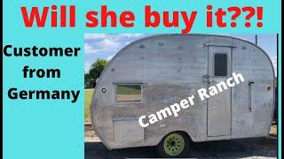 EP. 189 Customer from Germany looks at vintage campers. Will she buy it? 1954 Aloha