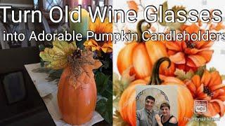 "DIY Wine Glass Pumpkin Candleholders: Cozy Fall Craft Magic!