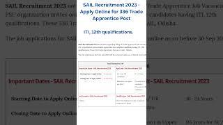 SAIL Recruitment 2023   ,Apply Online for 336 Trade Apprentice Post