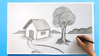 Easy Scenery Drawing with Pencil Sketch