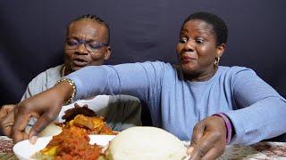 ASMR POUNDED YAM AND OKRA SOUP WITH STEW NIGERIAN/AFRICAN FOOD MUKBANG