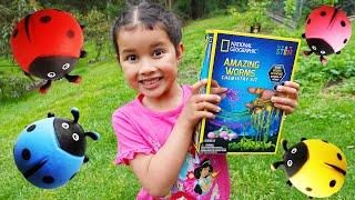 BACKYARD SCAVENGER HUNT! ZOE and DAD LOOK FOR LADYBUGS FIDGET TOYS + GLOW WORMS