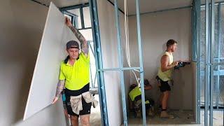 Pro Drywall Crew Working Fast for 15 Minutes on New Home Construction