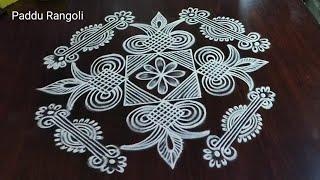 Easy Dhanurasam Muggulu  3X3 Dots Traditional Rangoli  Simple Padi Kolam Paddu Rangoli